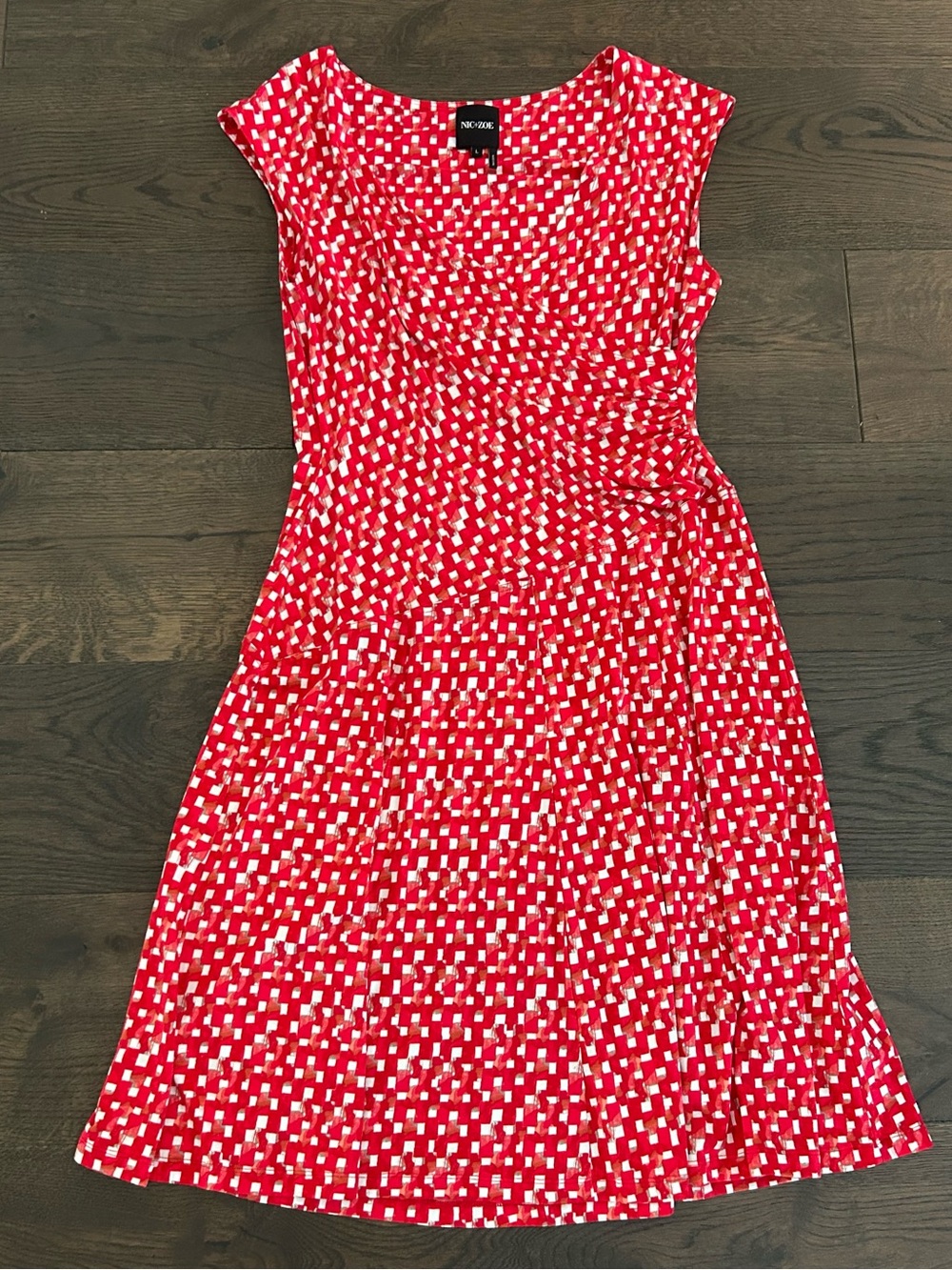 Nic + Zoe Dress Red Geometric Cap-Sleeve Dress